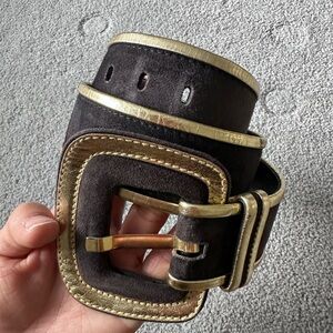 Vtg Escada black and gold wide belt Suede leather west Germany 36 ca 1990s